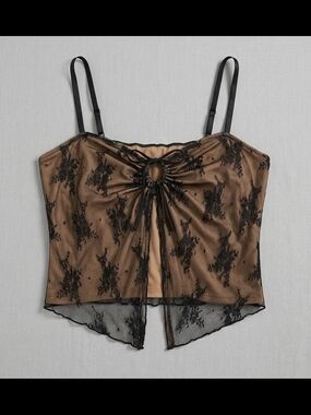 Cider Brown Lace-Overlay Tie-Front Cami